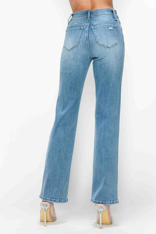 bytos Full Size Distressed High Rise Straight Jeans Trendsi