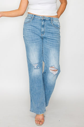 bytos Full Size Distressed High Rise Straight Jeans Trendsi