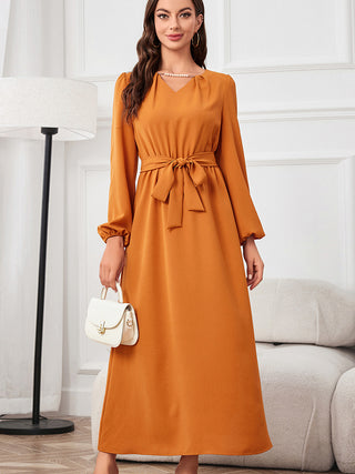 Tie Waist Puff Sleeve Maxi Dress Trendsi