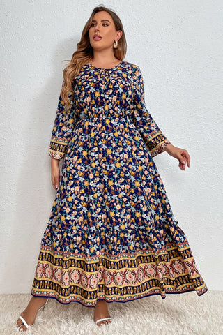 Honey Melo Apparel Plus Size Bohemian Round Neck Maxi Dress Trendsi