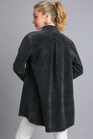 Umgee Raw Hem Button Down Denim Jacket with Chest Pockets Trendsi