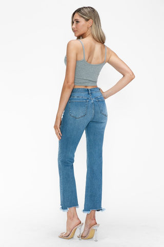 bytos Raw Hem Distressed Mid Rise Crop Jeans Trendsi