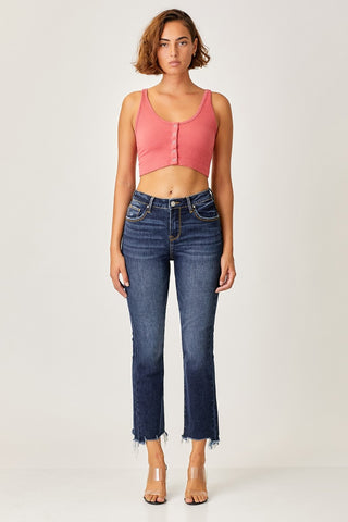 Risen Full Size Frayed Hem Cropped Straight Jeans Trendsi