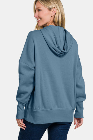 Zenana Half Snap Long Sleeve Hoodie with Kangaroo Pocket Trendsi