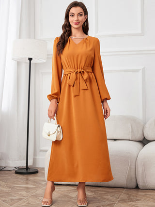 Tie Waist Puff Sleeve Maxi Dress Trendsi