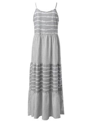 Tiered Striped Sleeveless Cami Dress Trendsi