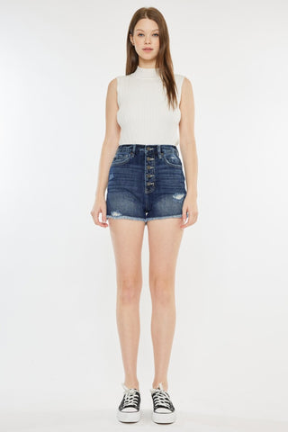 Kancan Raw Hem Button Fly Denim Shorts Trendsi