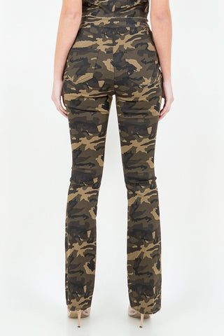 American Bazi V-Cut Ruched Camo Flare Pants Trendsi