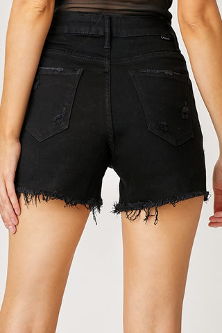 RISEN Frayed Hem Denim Shorts with Fringe Detail Pockets Trendsi