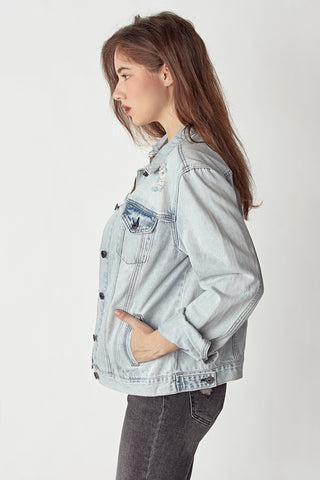 RISEN Distressed Button Up Jacket Trendsi