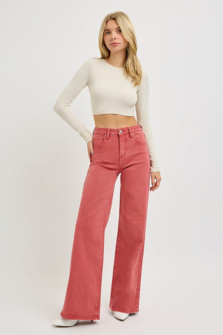 RISEN Full Size High Rise Tummy Control Wide Leg Jeans Trendsi