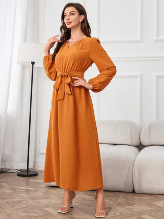 Tie Waist Puff Sleeve Maxi Dress Trendsi