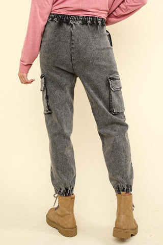 VERY J Washed Drawstring Jogger Cargo Jeans Trendsi