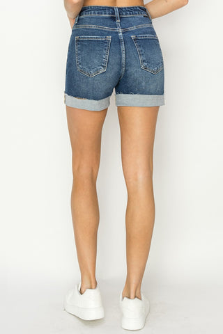 RISEN High Rise Cuffed Denim Shorts Trendsi