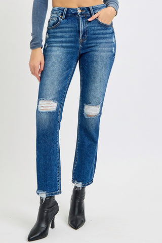 RISEN Full Size High Rise Distressed Crop Straight Jeans Trendsi