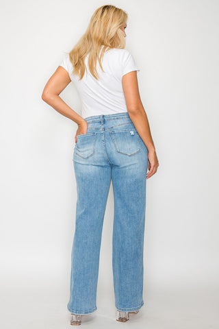 bytos Full Size Distressed High Rise Straight Jeans Trendsi