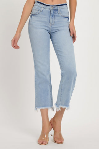 RISEN Full Size High Rise Raw Edge Crop Jeans Trendsi