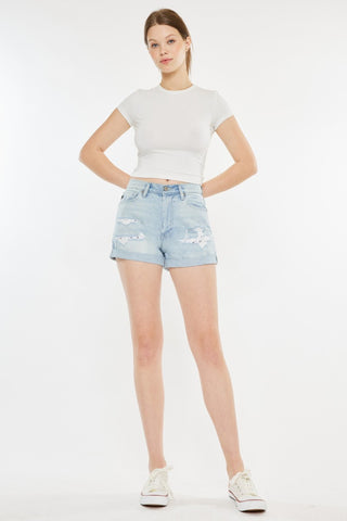 Kancan High Rise Repaired Mom Denim Shorts Trendsi