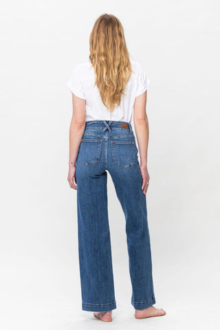 Judy Blue Full Size Double Button Wide Leg Jeans Trendsi