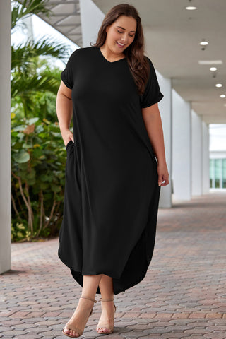 Plus Size V-Neck Short Sleeve Maxi Dress Trendsi