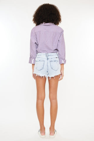 Kancan High Rise Frayed Hem Denim Shorts Trendsi