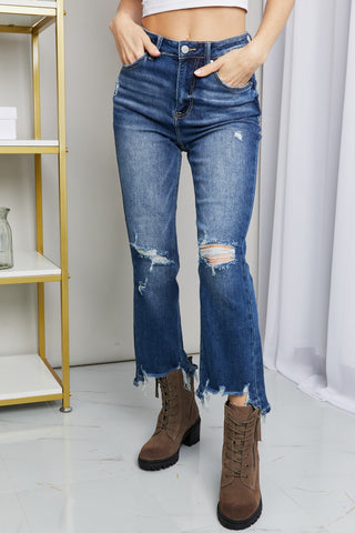 RISEN Frayed Hem Distressed Cropped Jeans Trendsi