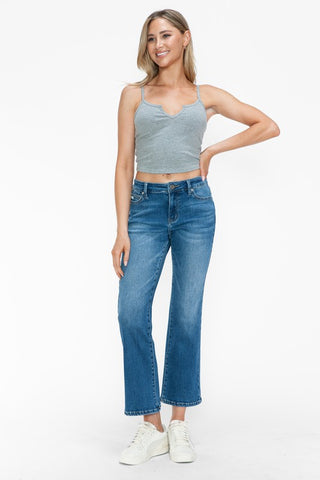 bytos Full Size Cat's Whiskers Mid Rise Ankle Jeans Trendsi