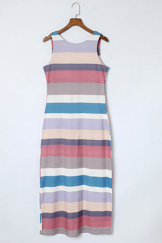 Striped Slit Sleeveless Maxi Dress Trendsi