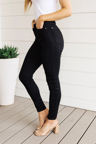 Audrey High Rise Control Top Classic Skinny Jeans in Black - Fashion Are Us 