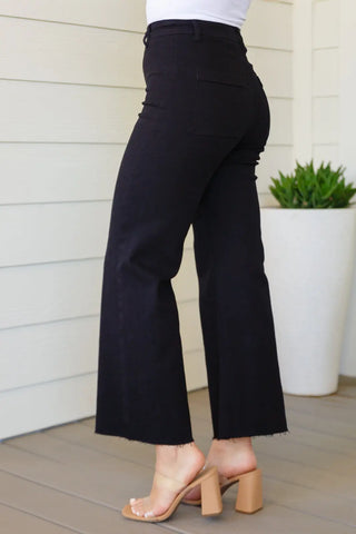 August High Rise Wide Leg Crop Jeans in Black Ave Shops