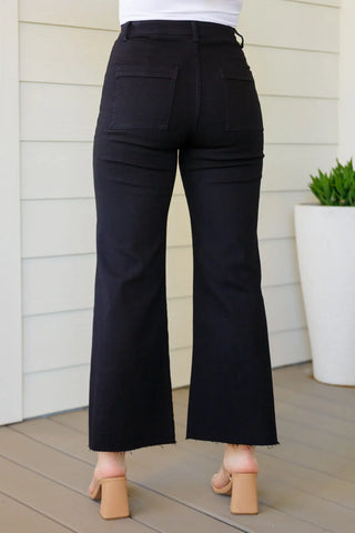 August High Rise Wide Leg Crop Jeans in Black Ave Shops