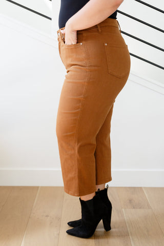 Briar High Rise Control Top Wide Leg Crop Jeans in Camel - Fashion Are Us 