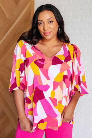 Cali Blouse in Magenta and Mustard Abstract Ave Shops