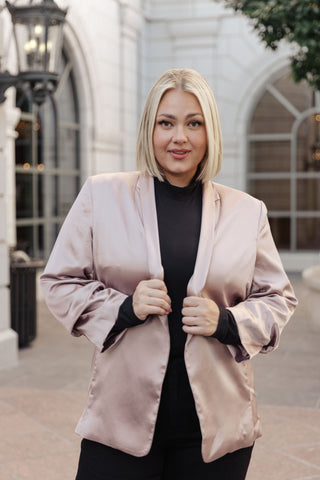 Champagne and Roses Satin Blazer - Fashion Are Us, LLC