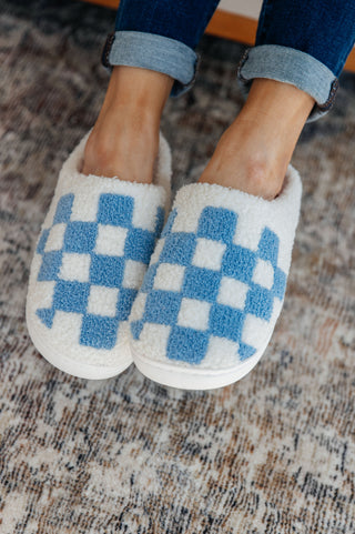 Checked Out Slippers in Blue - Fashion Are Us 