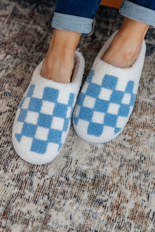 Checked Out Slippers in Blue - Fashion Are Us 