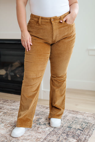 Cordelia Bootcut Corduroy Pants in Camel - Fashion Are Us, LLC