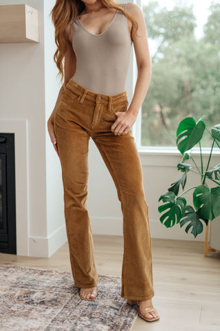 Cordelia Bootcut Corduroy Pants in Camel - Fashion Are Us, LLC