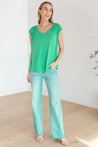 Ruched Cap Sleeve Top in Emerald - Fashion Are Us, LLC