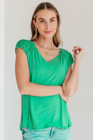 Ruched Cap Sleeve Top in Emerald - Fashion Are Us, LLC