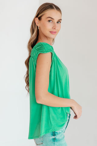 Ruched Cap Sleeve Top in Emerald - Fashion Are Us, LLC