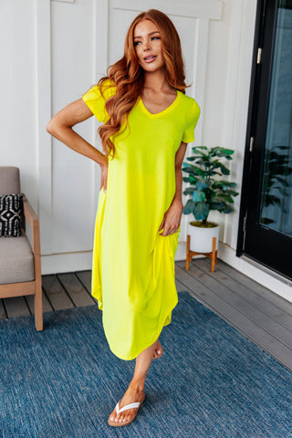 Dolman Sleeve Maxi Dress in Neon Yellow - Fashion Are Us, LLC