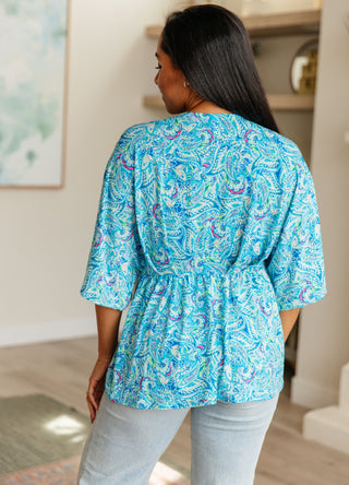 Dreamer Peplum Top in Blue and Teal Paisley - Fashion Are Us 