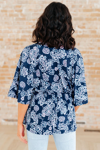 Dreamer Peplum Top in Navy and Pink Paisley - Fashion Are Us 