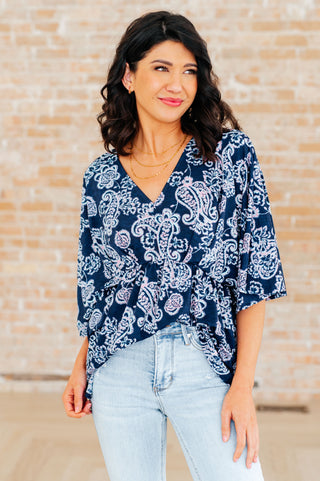 Dreamer Peplum Top in Navy and Pink Paisley - Fashion Are Us 