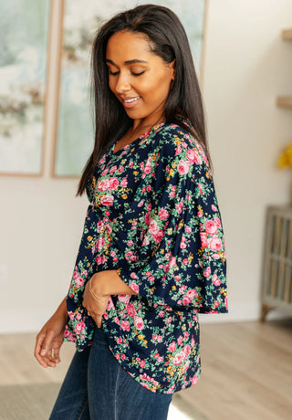 Dreamer Top in Navy and Pink Vintage Bouquet Ave Shops