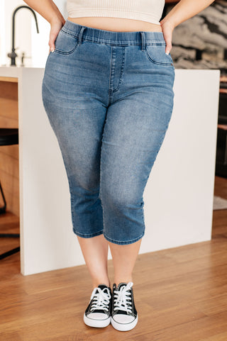 Emily High Rise Cool Denim Pull On Capri Jeans - Fashion Are Us 