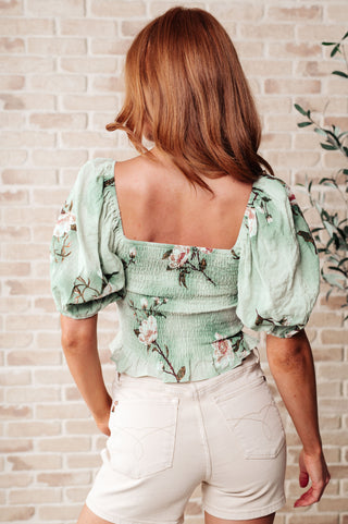 Garden of Eden Balloon Sleeve Top in Sage - Fashion Are Us, LLC