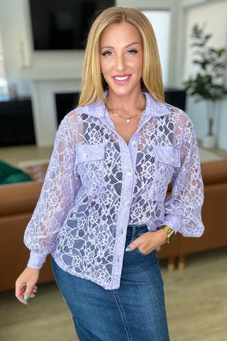 Stick Together Lace Button Up in Lavender - Fashion Are Us 