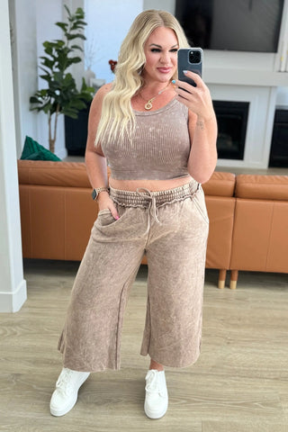 Acid Wash Wide Leg Sweatpants in Mocha Ave Shops